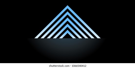 Pyramid of luminous blue stripes. 3D Render