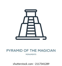 pyramid of the magician thin line icon. pyramid, decorative linear icons from monuments concept isolated outline sign. Vector illustration symbol element for web design and apps.