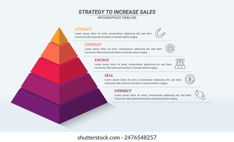 Pyramid Marketing Infographic with 5 Steps on a 16:9 Layout for Business Plans, Marketings, and Presentations.