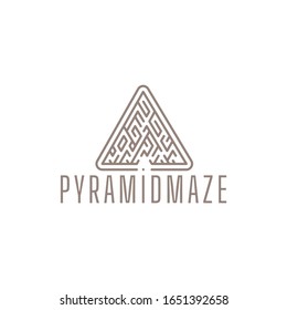 Pyramid maze logo in line style with sample text