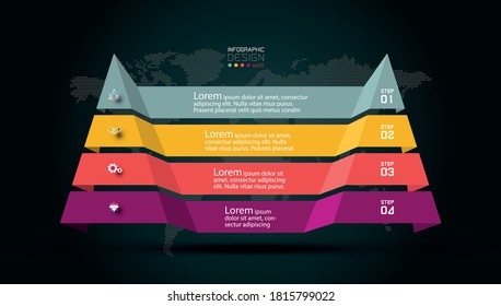 El diseño moderno de pirámide puede utilizarse para el proceso de trabajo de pasos y el informe de resultados. diseño infográfico vectorial