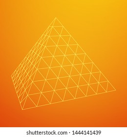 Pyramid molecular grid technology style. Futuristic connection structure for chemistry and science. Wireframe low poly mesh vector illustration