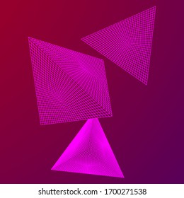 Pyramid molecular grid technology style. Futuristic connection structure for chemistry and science. Wireframe low poly mesh vector illustration