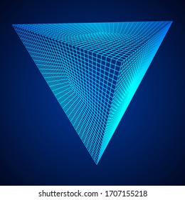 Pyramid molecular grid technology style. Futuristic connection structure for chemistry and science. Wireframe low poly mesh vector illustration