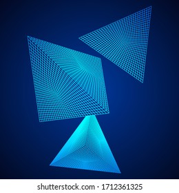 Pyramid molecular grid technology style. Futuristic connection structure for chemistry and science. Wireframe low poly mesh vector illustration