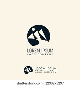pyramid mountain peak and river creek with moon logo design vector inspiration custom logo design