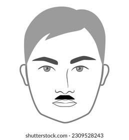Pyramid mustache Beard style men face illustration Facial hair. Vector grey black portrait male Fashion template flat barber collection set. Stylish hairstyle isolated outline on white background.