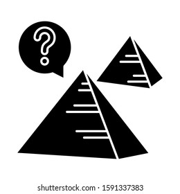Pyramid mystery glyph icon. Egyptian monument. Historical secrets. Egypt architecture. Ancient tomb. Discover and explore. Archeology. Silhouette symbol. Negative space. Vector isolated illustration