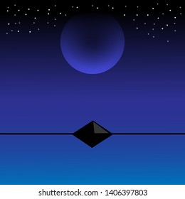 Pyramid in the night and moon background vector 