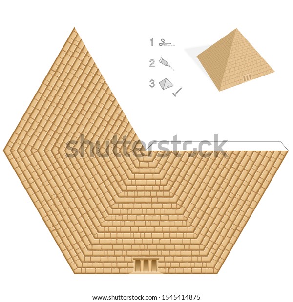 ピラミッド型紙モデル 簡単なテンプレート 歴史的なエジプトの3dペーパーアート 切り取り 折りたたみ 接着 白い背景にベクターイラスト のベクター画像素材 ロイヤリティフリー