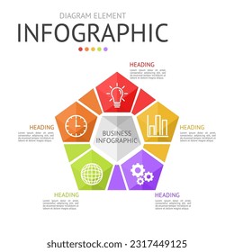 pyramid pentagon diagram for infographic. used for process diagram, presentation, working flow, information layout, banner, chart, and graph. business concept with 5 options. data visualization.