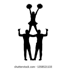 Pyramid of people (cheerleaders, men and girl) silhouette isolated, vector illustration 