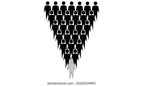 Pyramid of people on white background, human resource and team leadership concept, social community of people led by boss, pictogram of human figure, people icons group in pyramid shape person