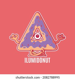 Pyramid pizza character meditating vector illustration. Food, funny, emblem design concept.