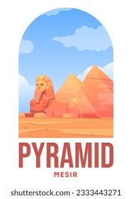 Pyramid poster illustration design. Flat cartoon vector building illustration. Vector eps 10