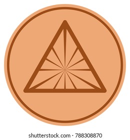 Pyramid Rays bronze coin icon. Vector style is a copper flat coin symbol.