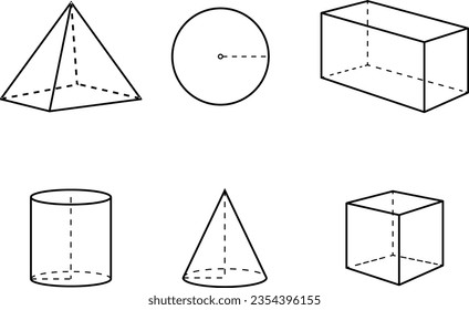 Pyramid, Rectangle, Triangle, Cylinder, Circle, Cone, Prism Math Outline Symbols Collection