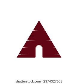 ilustración de diseño del logo del campamento rojo piramidal.
