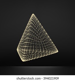 Pyramid. Regular Tetrahedron. Platonic Solid. Regular, Convex Polyhedron. 3D Connection Structure. Lattice Geometric Element for Design. Molecular Grid. Wireframe Mesh Polygonal Element. 