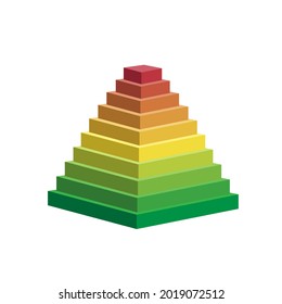 pirámide 10 pasos. gráfico de nivel de jerarquía vectorial, estructura de diagrama amarillo verde. ilustración de triángulo 3d