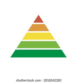 pyramid scheme 5 five steps. vector hierarchy chart level graph, green red yellow diagram structure. triangle infographic illustration