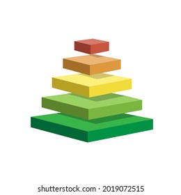 pyramid scheme 5 five steps. vector hierarchy level chart graph, green red yellow diagram structure. triangle 3d infographic illustration