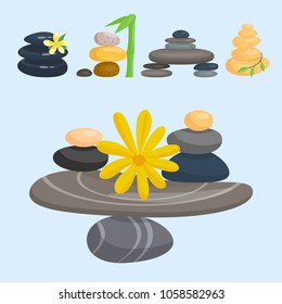 Pyramid from sea pebble relax heap stones healthy wellness black massage meditation natural tool spa balance therapy zen vector illustration.