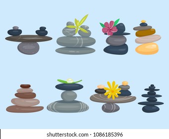 Pyramid from sea pebble relax heap stones healthy wellness black massage meditation natural tool spa balance therapy zen vector illustration.
