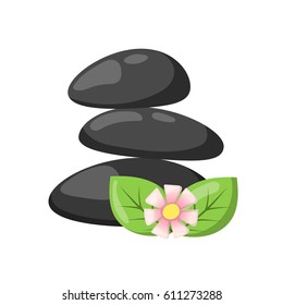 Pyramid from sea pebble relax heap stones isolated and healthy wellness black massage meditation natural tool spa balance therapy zen vector illustration.