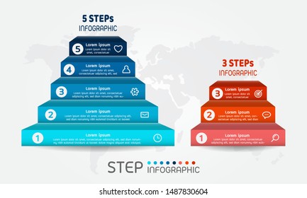 Pyramid shape elements of graph,diagram with steps,options,processes or workflow. Business data visualization. Creative stairs infographic template for presentation,vector illustration.