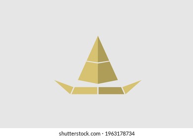 A Pyramid shape Sailing Boat, Flat Logo in Brown