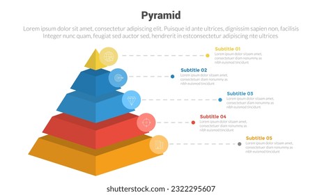 Stufenfotomographie-Stufendiagramm für Pyramidenform-Dreieck-Bühnenbild mit 3D-Form-Pyramide linker Spaltenposition und 4-Punkte-Stufenkreatives Design für Diapräsentation