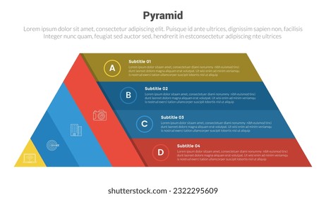 pyramid shape triangle stage infographics template diagram with pyramid triangle box information and 4 point step creative design for slide presentation