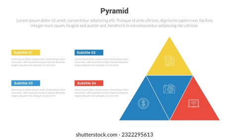 pyramid shape triangle stage infographics template diagram with pyramid with triangle composition and 4 point step creative design for slide presentation