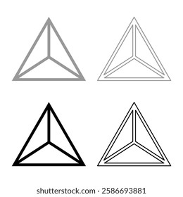 Pyramid shape triangle view from above Sacred geometry set icon grey black color vector illustration image solid fill outline contour line thin flat style