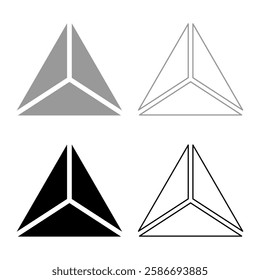 Pyramid shape triangle view from above Sacred geometry set icon grey black color vector illustration image solid fill outline contour line thin flat style