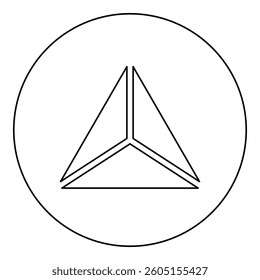 Pyramid shape triangle view from above Sacred geometry icon in circle round black color vector illustration image outline contour line thin style simple