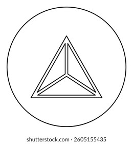 Pyramid shape triangle view from above Sacred geometry icon in circle round black color vector illustration image outline contour line thin style simple