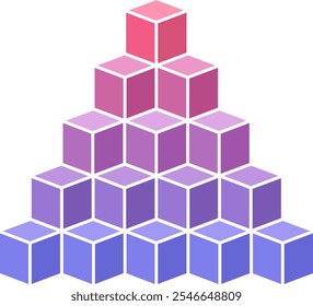 Piramidevormige hiërarchie van 3D-kubuselementen. Vectorkleur illustratie.