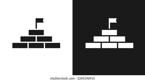 Pyramid shaped pile of bricks with a flag on top sign icon vector