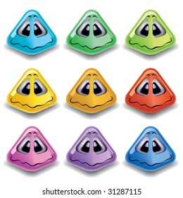 Pyramid shaped smiling balls in different colors