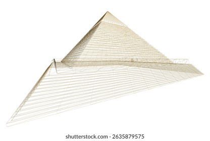 Una pirámide se muestra en una Imagen borrosa y granulosa. La pirámide es marrón y es parte de una Grande estructura. La Imagen tiene un toque vintage