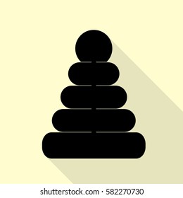 Pyramid sign illustration. Black icon with flat style shadow path on cream background.