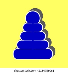 Pyramid sign illustration. Blue Icon with white stroke in 3d at yellow Background. Illustration.