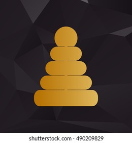 Pyramid sign illustration. Golden style on background with polygons.