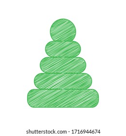 Pyramid sign illustration. Green scribble Icon with solid contour on white background. Illustration.