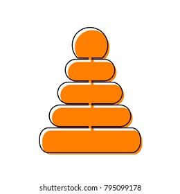 Pyramid sign illustration. Vector. Black line icon with shifted flat orange filled icon on white background. Isolated.