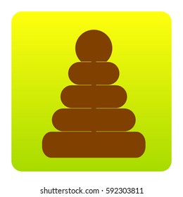 Pyramid sign illustration. Vector. Brown icon at green-yellow gradient square with rounded corners on white background. Isolated.