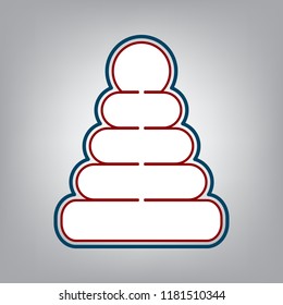 Pyramid sign illustration. Vector. Dark red, transparent and midnight green stroke of white icon at grayish background.