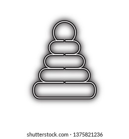 Pyramid sign illustration. Vector. Double contour black icon with soft shadow at white background. Isolated.